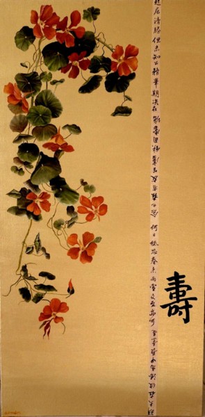 Malerei mit dem Titel "Japanese Nasturtium" von Charlene Wooden, Original-Kunstwerk, Öl