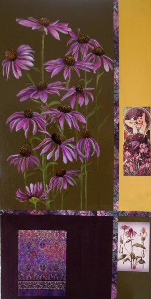 Peinture intitulée "Cone Flower with Go…" par Charlene Wooden, Œuvre d'art originale, Huile