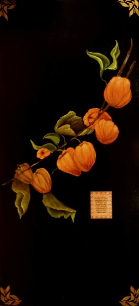 Painting titled "Chinese Lanterns" by Charlene Wooden, Original Artwork, Oil Mounted on Wood Panel