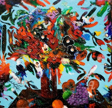 Картина под названием "Fleurs enlacées - S…" - Charles Carson, Подлинное произведение искусства, Акрил