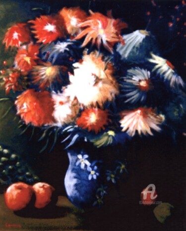 Pintura intitulada "Bouquet fleurs - So…" por Charles Carson, Obras de arte originais, Óleo