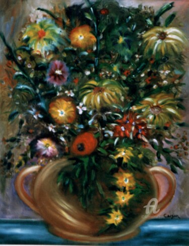 Schilderij getiteld "Bouquet mexicain -…" door Charles Carson, Origineel Kunstwerk, Olie