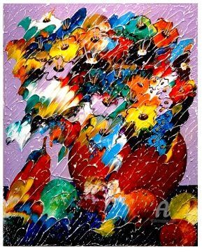 Картина под названием "Fleurs aux aromes f…" - Charles Carson, Подлинное произведение искусства, Масло