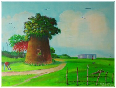 Peinture intitulée "Le vieux moulin" par Charles Corbin, Œuvre d'art originale, Acrylique