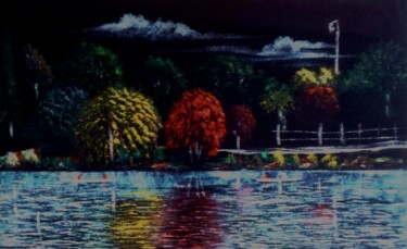 Pintura intitulada "Plan d'eau au Parc…" por Charles Corbin, Obras de arte originais, Óleo