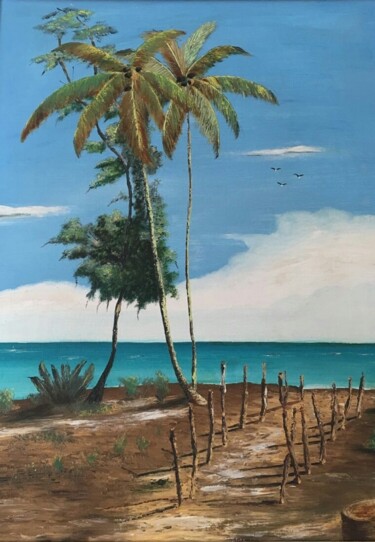 Painting titled "La plage du soufleu…" by Charles Corbin, Original Artwork, Oil