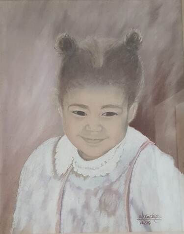 Painting titled "Portrait d'enfant a…" by Charles Corbin, Original Artwork, Pastel
