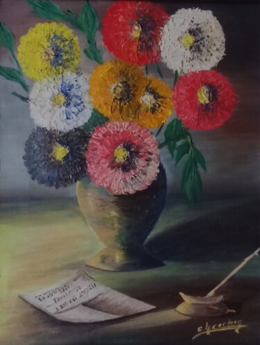 Painting titled "Un bouquet de soucis" by Charles Corbin, Original Artwork, Oil