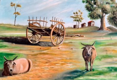 Peinture intitulée "Le repos des bœufs" par Charles Corbin, Œuvre d'art originale, Huile