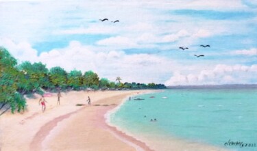 Painting titled "La plage avant les…" by Charles Corbin, Original Artwork, Oil