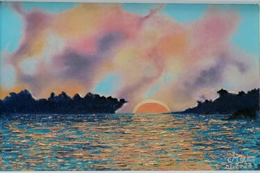 Painting titled "Un lever de soleil" by Charles Corbin, Original Artwork, Oil Mounted on Wood Panel