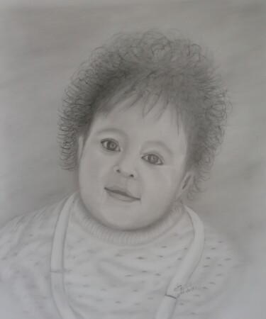 Drawing titled "Tête de petite fille" by Charles Corbin, Original Artwork, Pencil