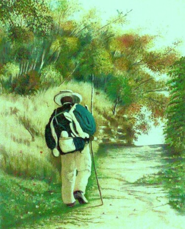 Peinture intitulée "le randonneur" par Charles Corbin, Œuvre d'art originale, Huile