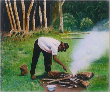 Peinture intitulée "La cuisson" par Charles Corbin, Œuvre d'art originale, Huile Monté sur Châssis en bois