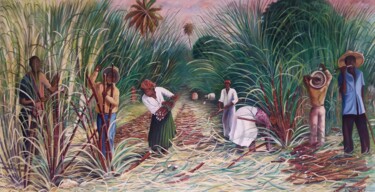 Peinture intitulée "La récolte de la ca…" par Charles Corbin, Œuvre d'art originale, Huile Monté sur Châssis en bois