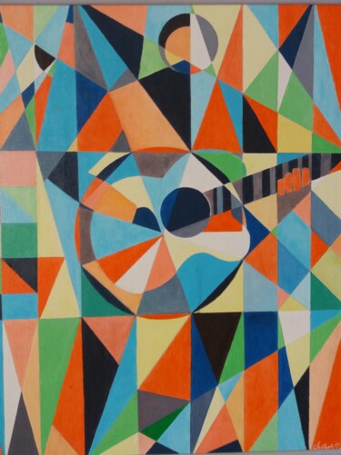 Painting titled "Le guitariste et so…" by Charles Corbin, Original Artwork, Acrylic