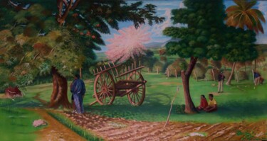 Pintura titulada "La charrette abando…" por Charles Corbin, Obra de arte original, Oleo Montado en Bastidor de camilla de ma…