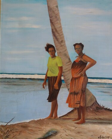 Peinture intitulée "Femmes de Pecheurs" par Charles Corbin, Œuvre d'art originale, Huile