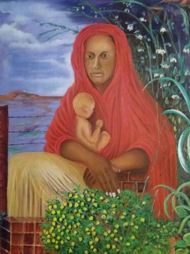 Peinture intitulée "La mère et l'enfant" par Charles Corbin, Œuvre d'art originale, Huile