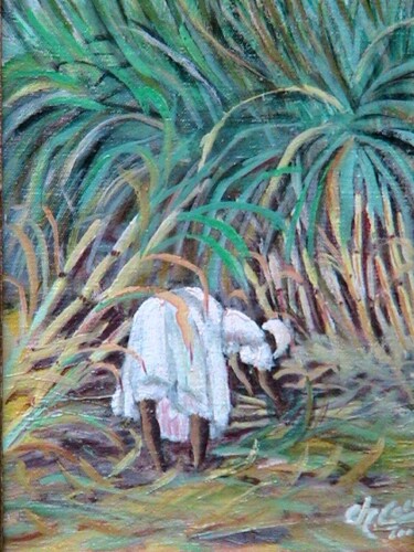 Painting titled "Ramasseuse de canne…" by Charles Corbin, Original Artwork, Oil