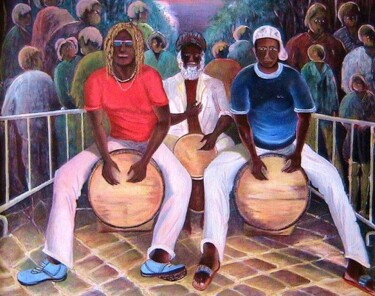 Peinture intitulée "Joueurs de gwo-ka" par Charles Corbin, Œuvre d'art originale, Huile
