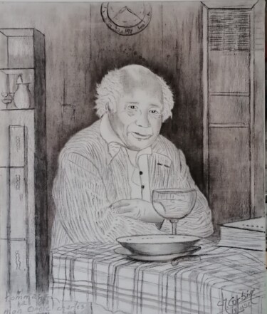 Drawing titled "Hommage à mon oncle" by Charles Corbin, Original Artwork, Charcoal