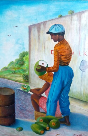 Peinture intitulée "Le petit vendeur de…" par Charles Corbin, Œuvre d'art originale, Huile