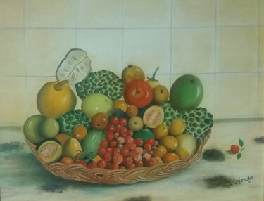 Schilderij getiteld "Panier de fruits ex…" door Charles Corbin, Origineel Kunstwerk, Olie