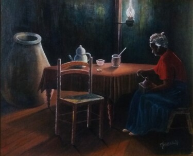 Peinture intitulée "La grand mère et le…" par Charles Corbin, Œuvre d'art originale, Huile