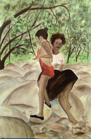 Painting titled "Mère et fille" by Charles Corbin, Original Artwork