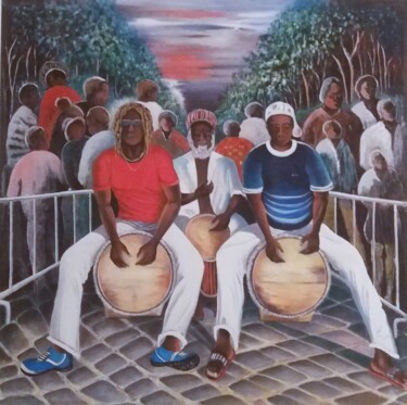 Painting titled "Deux joueurs de gwo…" by Charles Corbin, Original Artwork, Oil