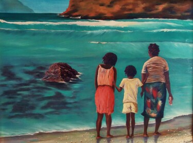 Painting titled "La mer" by Charles Corbin, Original Artwork, Oil