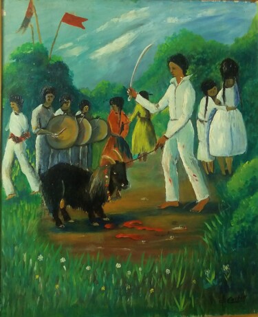 Pintura titulada "Cérémonie indienne" por Charles Corbin, Obra de arte original, Oleo