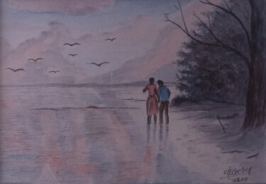 Peinture intitulée "Les amoureux" par Charles Corbin, Œuvre d'art originale, Aquarelle