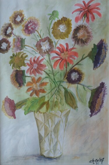 Painting titled "Bouquet de fleurs…" by Charles Corbin, Original Artwork, Watercolor