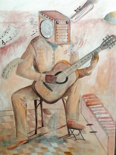 Painting titled "Musique" by Charles Corbin, Original Artwork, Watercolor