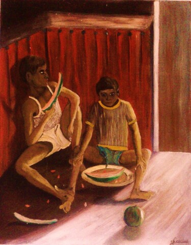Peinture intitulée "Les mangeurs de pas…" par Charles Corbin, Œuvre d'art originale, Huile