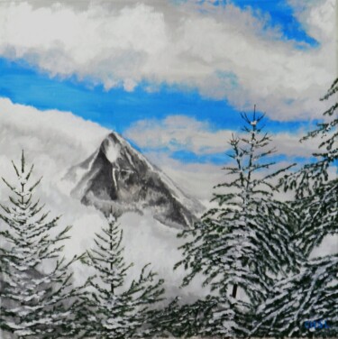 Peinture intitulée "Première neige Dent…" par Charles Lienemann, Œuvre d'art originale, Huile Monté sur Châssis en bois