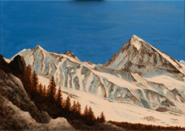 Painting titled "Dent Blanche début…" by Charles Lienemann, Original Artwork, Oil Mounted on Wood Stretcher frame