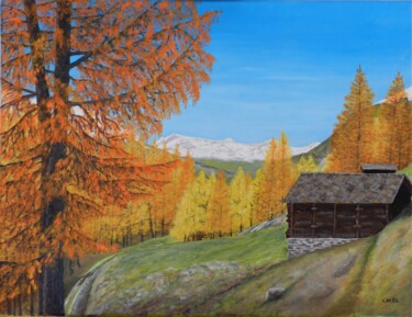 Painting titled "Automne aux Mayens…" by Charles Lienemann, Original Artwork, Oil Mounted on Wood Stretcher frame