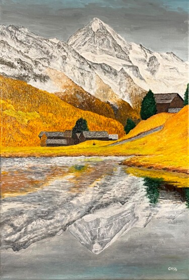 Malerei mit dem Titel "Première neige sur…" von Charles Lienemann, Original-Kunstwerk, Öl Auf Keilrahmen aus Holz montiert