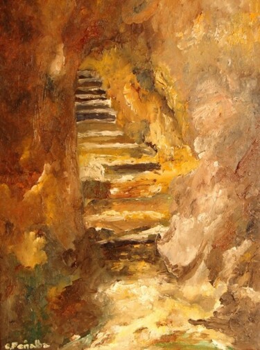 Peinture intitulée "passage dans le roc…" par Charles Peñalba, Œuvre d'art originale
