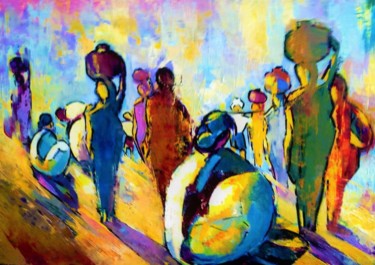 Peinture intitulée "au marché" par Charles Tapiero, Œuvre d'art originale, Huile