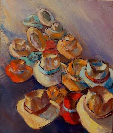 Painting titled "envolée de chapeaux…" by Charles Tapiero, Original Artwork, Oil