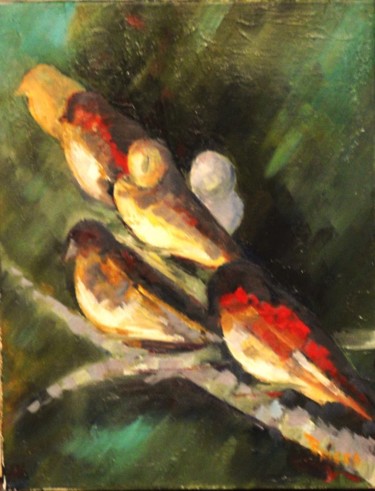 Painting titled "Les oiseaux.jpg" by Charles Tapiero, Original Artwork, Oil