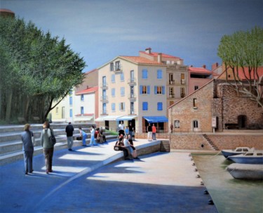Painting titled "Collioure" by Charles Unger, Original Artwork, Oil Mounted on Wood Stretcher frame