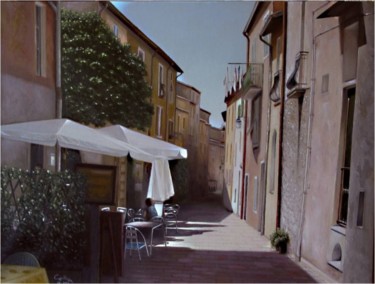 Painting titled "MENTON - Ruelle en…" by Charles Unger, Original Artwork, Oil Mounted on Wood Stretcher frame