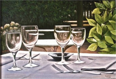 Painting titled "la-table-est-mise-p…" by Charles Unger, Original Artwork, Oil