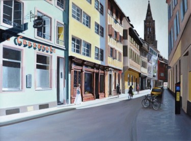 Painting titled "Rue des juifs Stras…" by Charles Unger, Original Artwork, Oil Mounted on Wood Stretcher frame