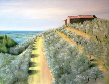 Schilderij getiteld "Vinci en Toscane" door Charles Unger, Origineel Kunstwerk, Olie